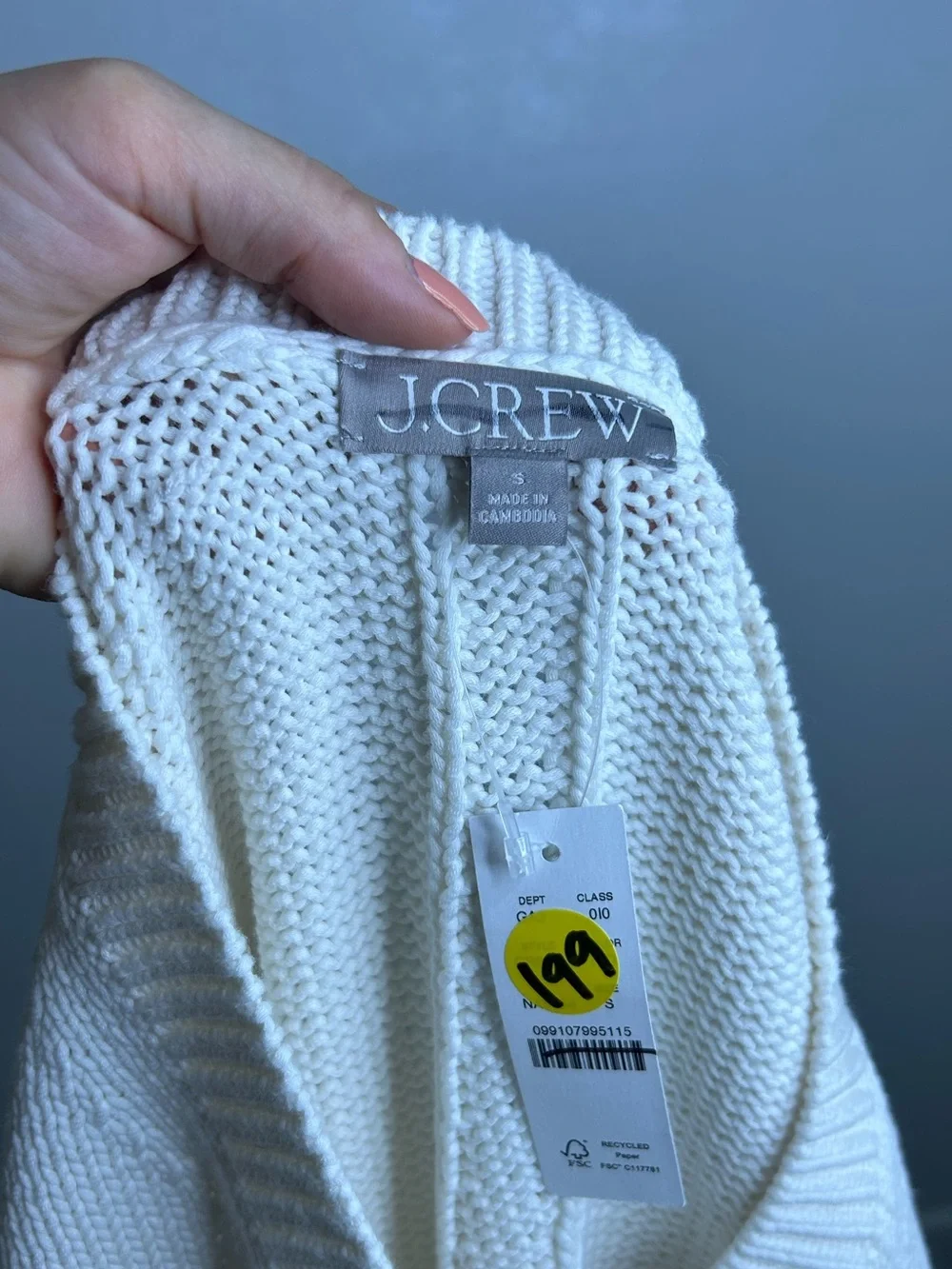 NWT J. Crew Cotton-Blend V-neck Pullover Sweater in Ivory Size Small